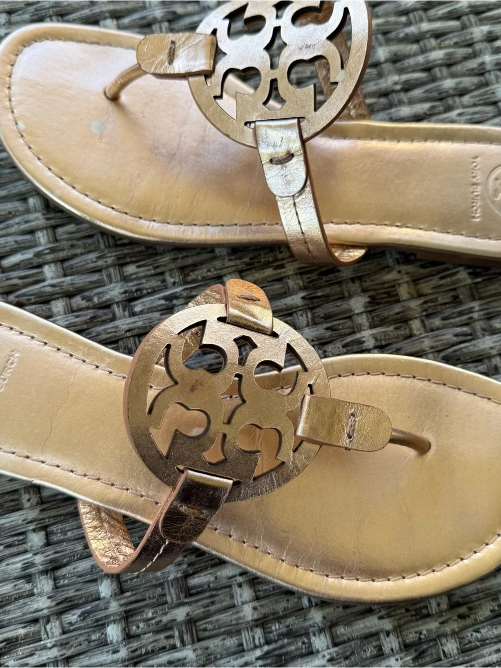 Tory Burch Metallic Blush Logo Thong Sandals